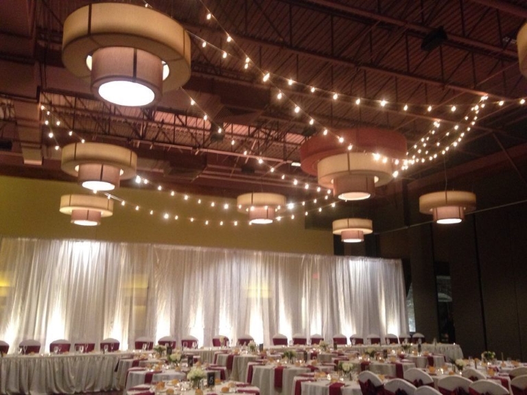 dining hall 2 & Bistro Lights and Ceiling Draping for Columbus Weddings With Party Pleasers and Quinceañera DJ Package